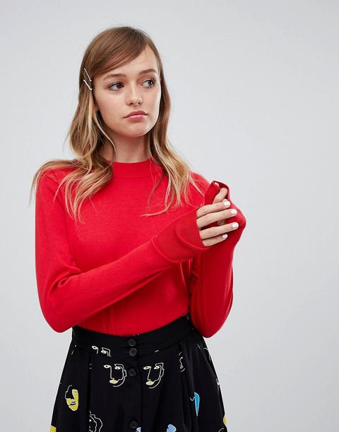 Monki - Maglione Dolcevita Leggero Rosso - Rosso