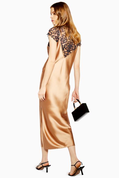 bronze satin slip dress