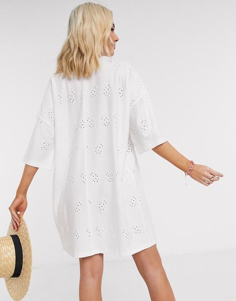 ​​​​​​​asos Design - Robe T-shirt Brodée Ultra Oversize - Blanc