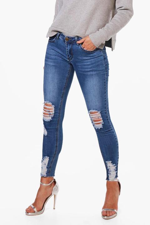 Lauren Distressed Knee And Ankle Skinny Jeans