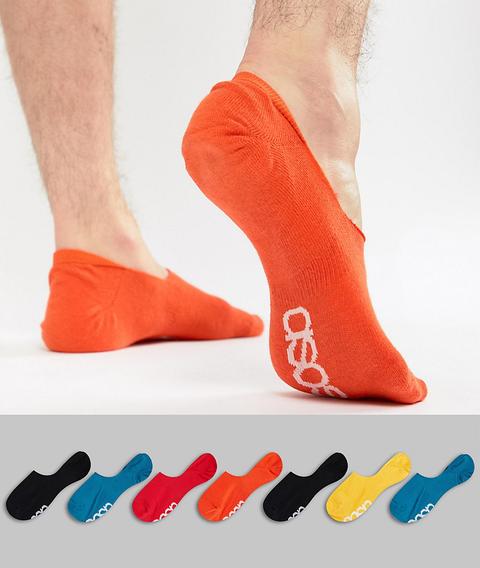 Asos Design - Confezione Da 7 Paia Di Fantasmini Dai Colori Rétro Con Logo Sulla Pianta Del Piede - Multicolore