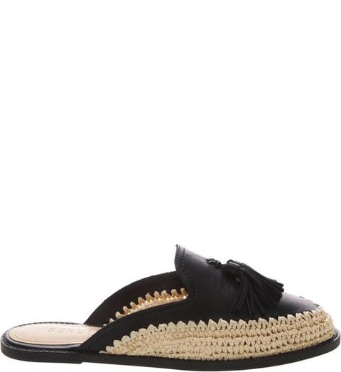 Flat Mule Couro Palha Black