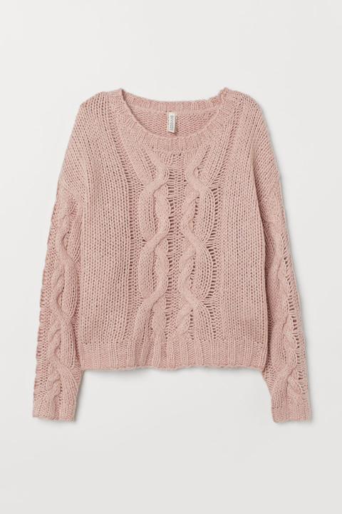 Jersey En Punto Trenzado - Rosa