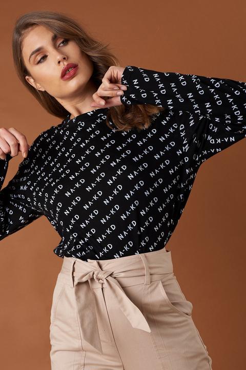 Na-kd Branded Long Sleeve Top - Black
