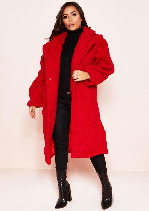 red longline teddy coat