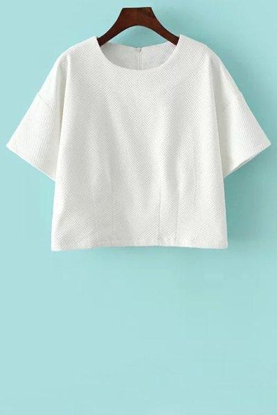 White Jewel Neck Short Sleeve T-shirt