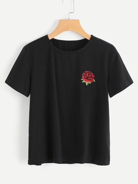 T-shirt Con Ricamo Di Rosa