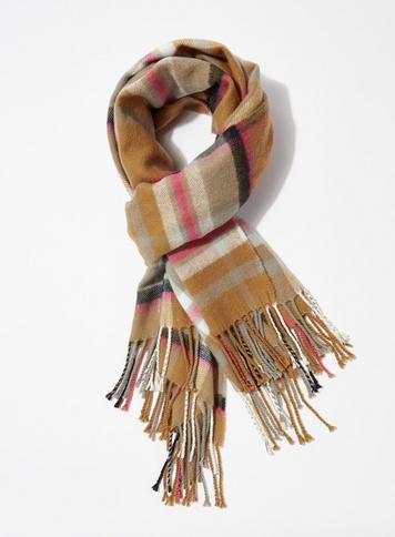 Womens Camel Checked Scarf, Black