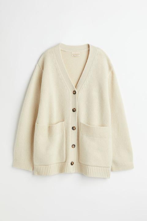 Cashmere-blend Knitted Cardigan - White