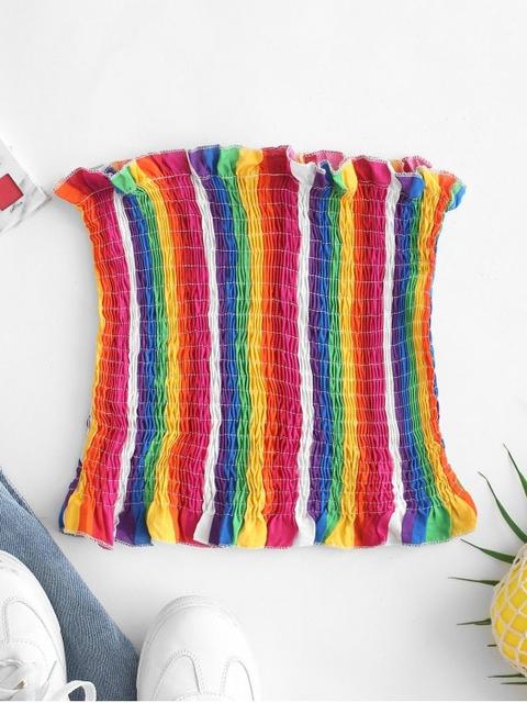 Top Bandeau De Rayas De Arco Iris De Smocked Multi