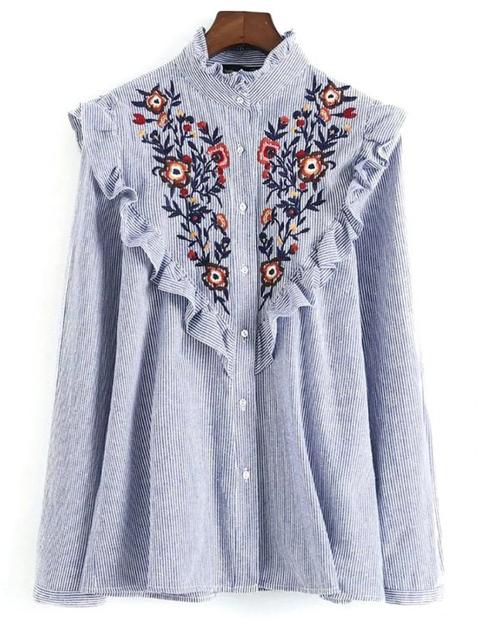 Camisa Bordada Babero Frilled