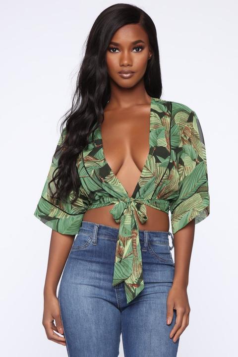 Vacation Time Wrap Top - Green