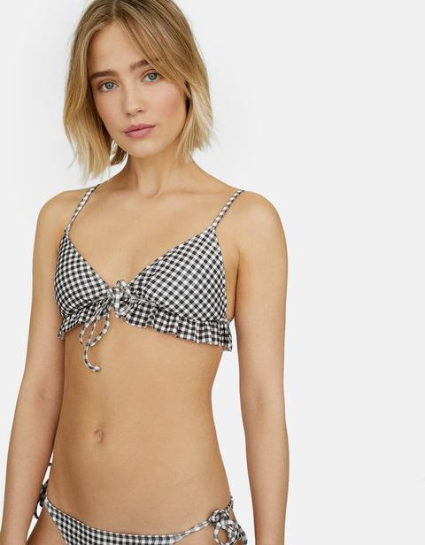 Top Bikini A Quadretti Ecru