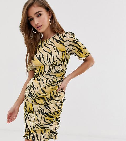 Asos Design Petite - Vestitino Tigrato Con Lati Arricciati - Multicolore