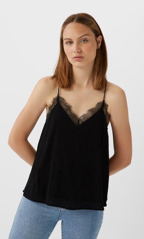 Stradivarius Top Lingerie In Pizzo Femminile Nero Xs