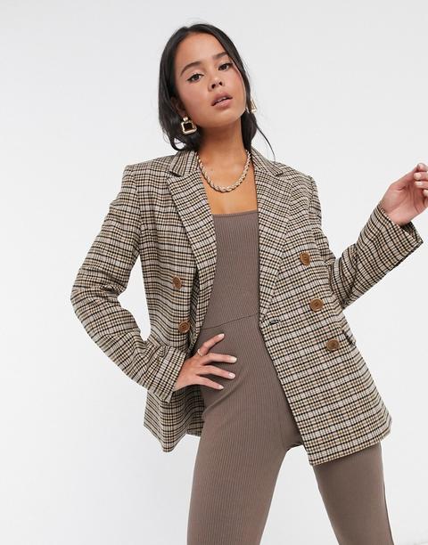 & Other Stories Check Double Breasted Blazer In Beige-grey