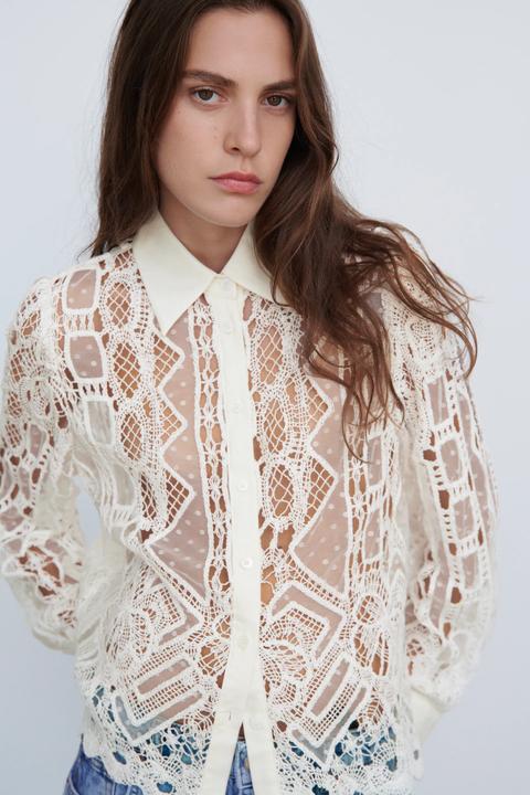 Camisa Crochet Con Lino