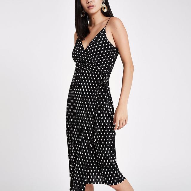 spot wrap midi dress