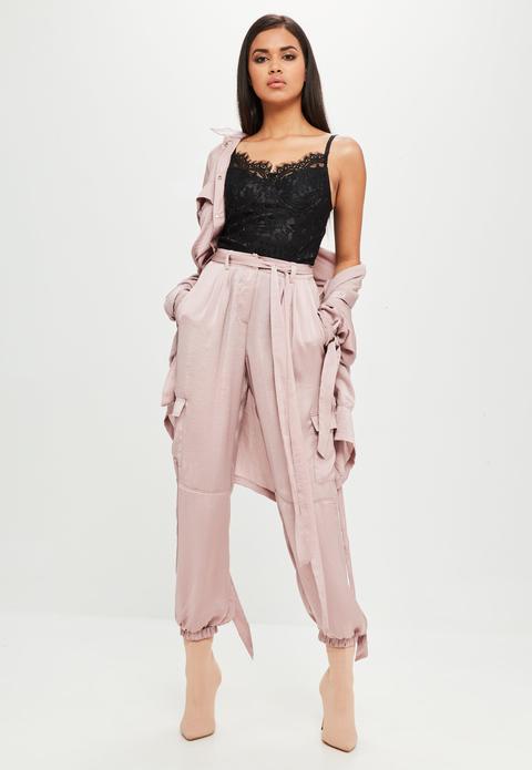 Carli Bybel X Missguided Purple Satin Cargo Pants