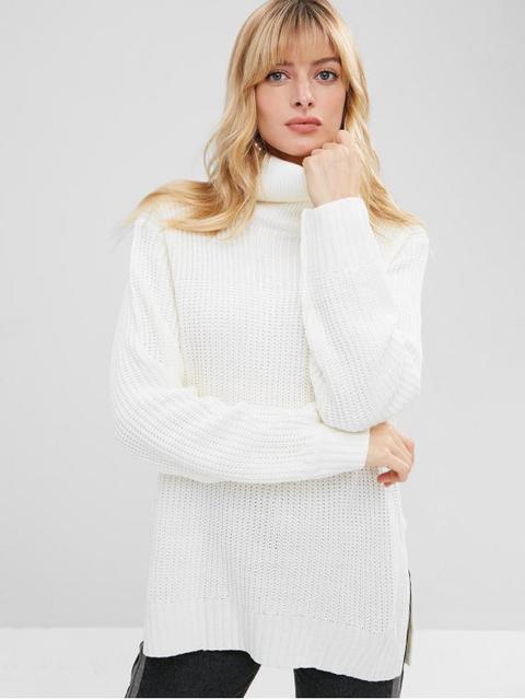 high slit turtleneck sweater