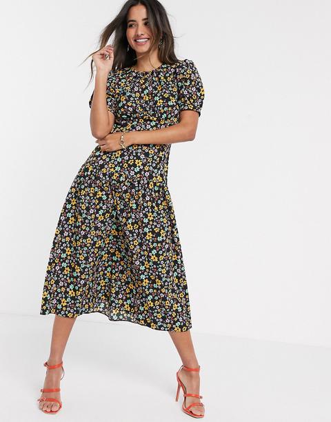 Vestido Midi De Tarde Con Cintura Caída Y Estampado Floral De Asos Design-multicolor