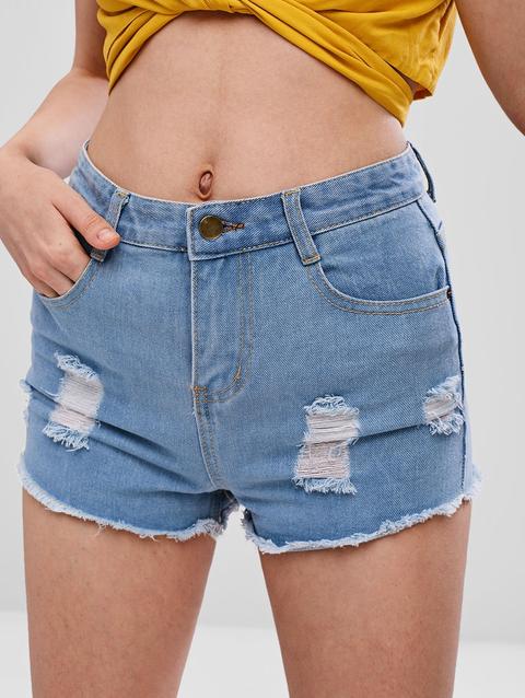 Shorts In Denim Con Bordi Sfrangiati Jeans Blue