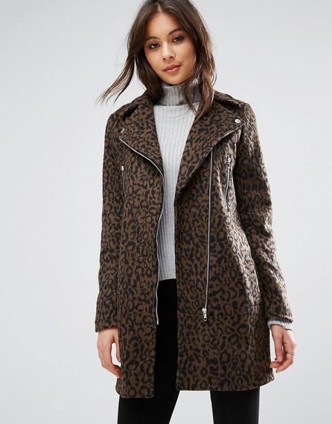 Chaqueta Biker De Leopardo En Mezcla De Lana De Missguided