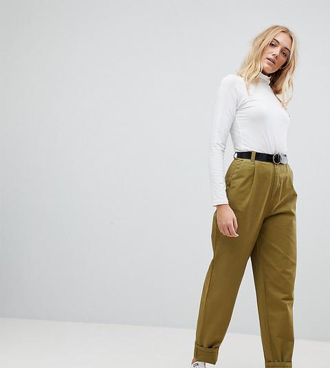 Asos Design Tall - Pantaloni Casual Stretti In Fondo Con Cintura E Cuciture Curve - Verde