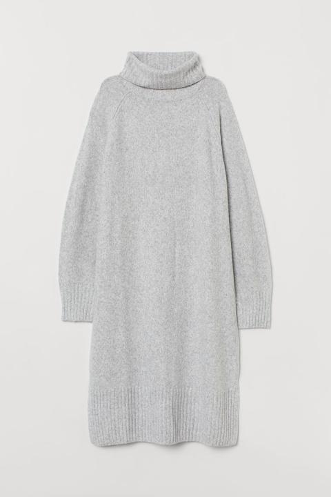 Knitted Polo-neck Dress - Grey