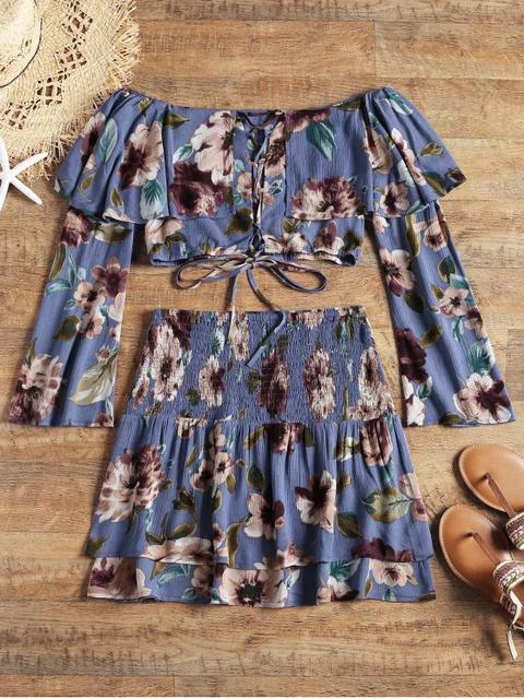 Top Con Cordones Floral Y Falda Escalonada Desgastada