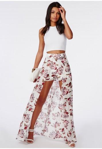 Floral Print Shorts With Maxi Skirt Detail