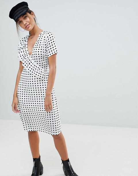 Missguided - Vestito Midi A Pois - Bianco