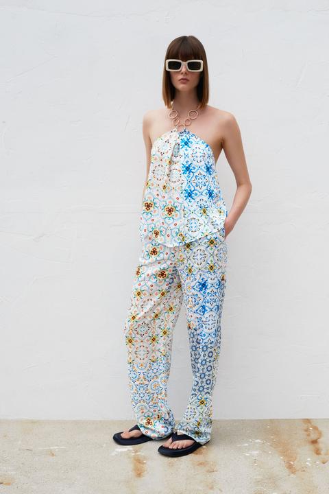 Pantalón Ancho Estampado Patchwork