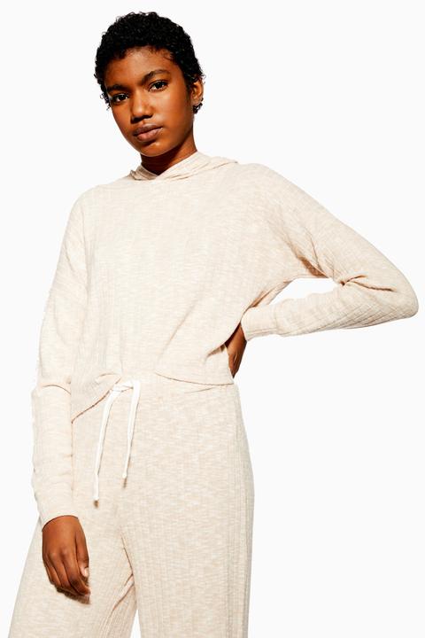 Womens Soft Ribbed Lounge Hoodie - Oatmeal, Oatmeal