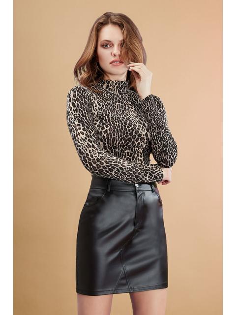 Brushed Leopard High Neck Top