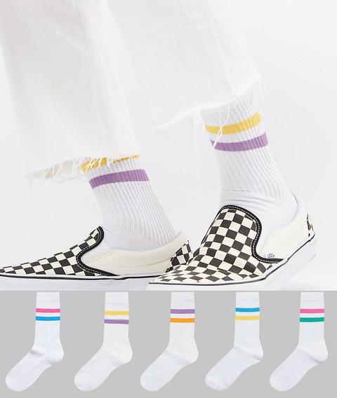 Asos Design Sports Style Socks In Summer Weight With 2 Colour Stripes 5 Pack - White