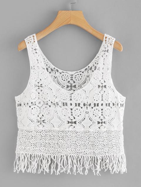 Top All\'uncinetto Con Fondo A Frange