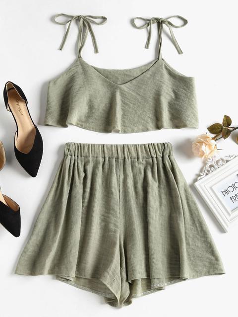 Top E Pantaloncini Con Spalline Annodate Bright Orange Golden Brown Sage Green