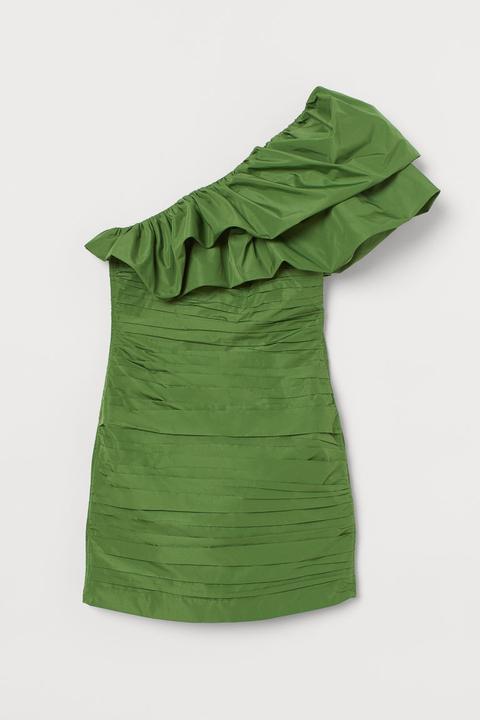 Vestido Drapeado De Un Hombro - Verde