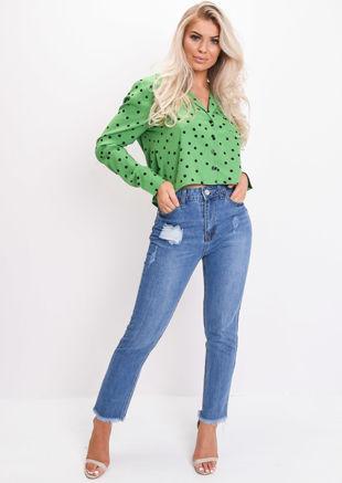 Polka Dot Long Sleeve Cropped Pyjama Shirt Green