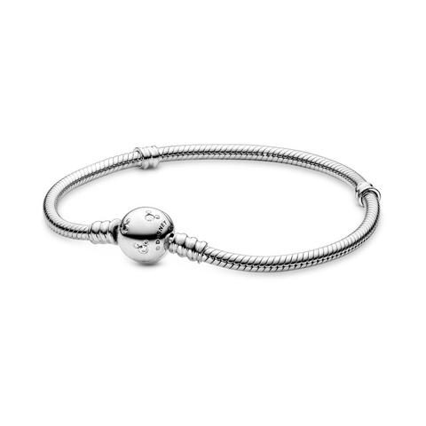 Pandora Disney, Moments Sparkling Mickey Mouse Snake Chain Bracelet - Sterling Silver / Clear