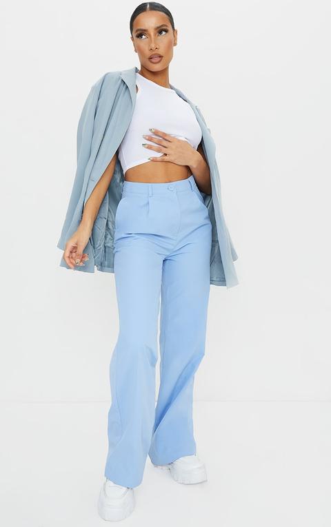 Light Blue Peach Skin Straight Leg Trousers