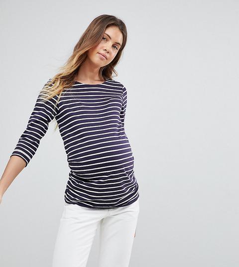 New Look Maternity Stripe 3/4 Sleeve Tee In Blue - Blue