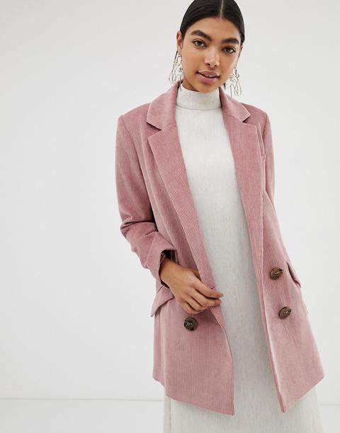 Asos Design - Manteau Boyfriend En Velours Côtelé - Rose