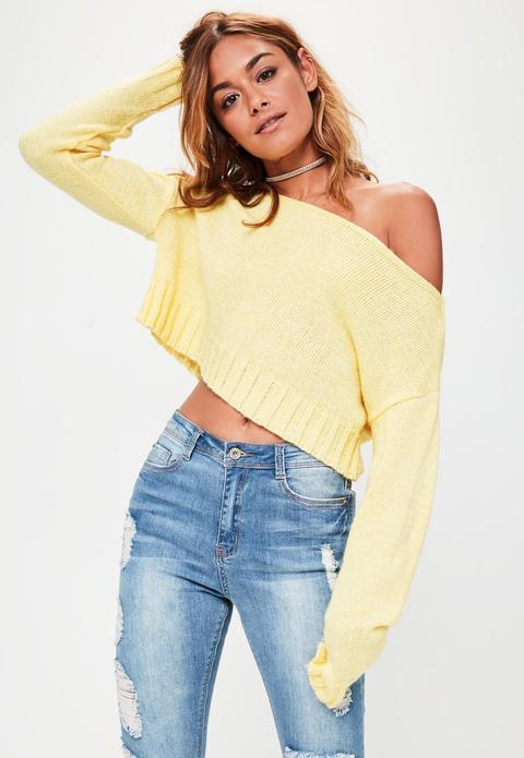 Yellow Brushed Off The Shoulder Knitted Jumper