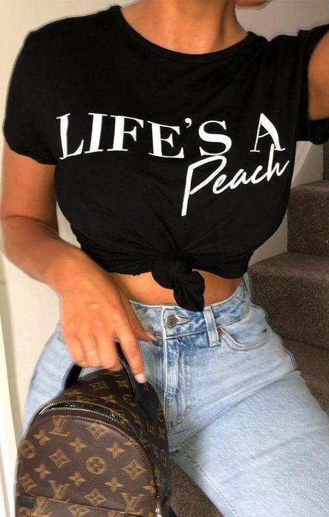 Black Lifes A Peach Slogan Crop Top - Tinley