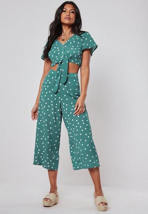 Green Co Ord Polka Dot Culottes, Green