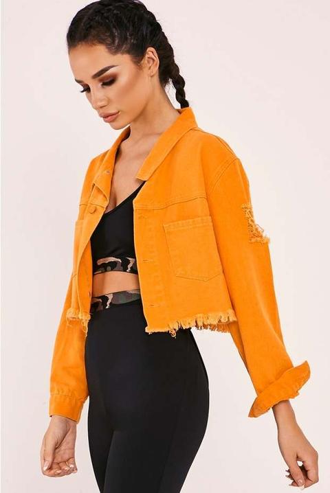 Sarah Ashcroft Orange Frayed Crop Denim Jacket