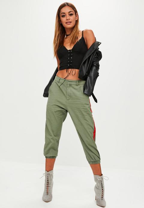 Khaki Cargo Cropped Trousers, Green