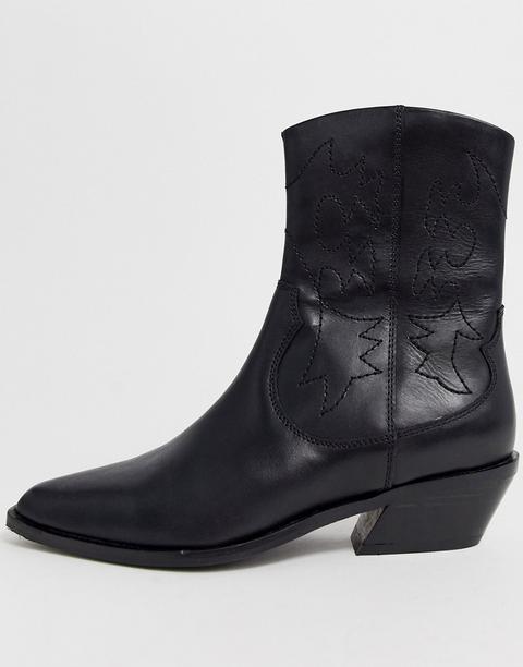 Asos Design - Autumnal - Stivaletti Stile Cowboy In Pelle Nera - Nero